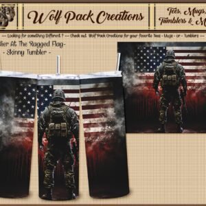 Powerful Soldier at the Ragged American Flag Skinny Tumbler