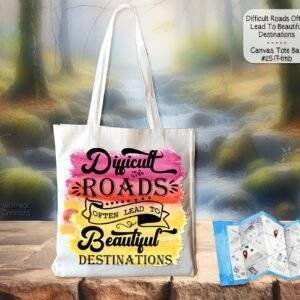 Beautiful White Polyester Tote Bag: Difficult Roads