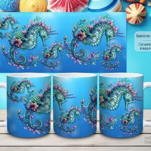 Beautiful Seahorse Family Design on a Ceramic Mug