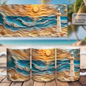 Beautiful 3D Lighthouse Design on a Ceramic Mug