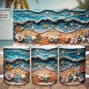 Beautiful 3D Ocean Waves Design on a Ceramic Mug