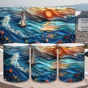 Beautiful 3D Sailboat at Sunset Design on a Ceramic Mug