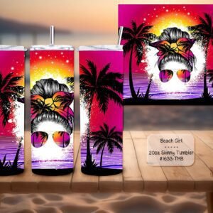 Beautiful Beach Girl Design on a Skinny Tumbler
