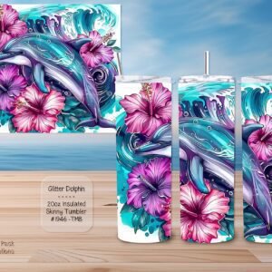 Beautiful Skinny Tumbler featuring Dolphin and Flowers Design