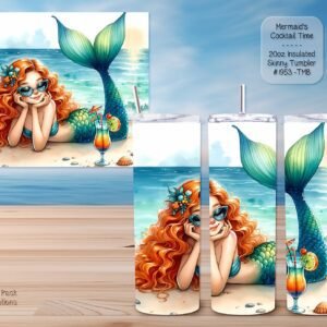 Beautiful Skinny Tumbler featuring a Mermaid enjoying a Cocktail