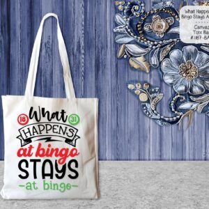 Stylish White Polyester Tote Bag: What Happens at Bingo Stays at Bingo