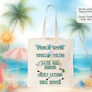Stylish White Polyester Tote Bag: Sprinkler Jumping Kinda Summer
