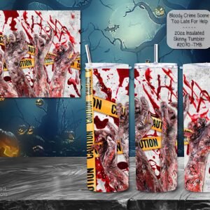 Stylish and Functional: The 20 Ounce Stainless Steel Skinny Tumbler featuring a Bloody Crime Scene