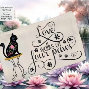 White Polyester Zipper Pouch: Beautiful Cat Design, Love Walks on Four Paws