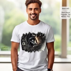 Unisex Polyester Short Sleeve Shirt: Beautiful Black Wolf