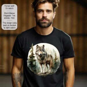 Unisex Polyester Short Sleeve Shirt: Beautiful Forest Wolf on Watch