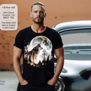 Unisex Polyester Short Sleeve Shirt: Beautiful Full Moon Wolf