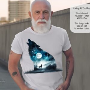 Unisex Polyester Short Sleeve Shirt: Beautiful Wolf Howling at the Moon