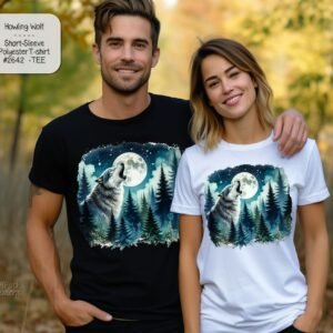 Unisex Polyester Short Sleeve Shirt: Beautiful Wolf Howling