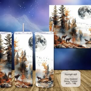 Stainless Steel Insulated Tumbler: Beautiful Moonlight Wolf