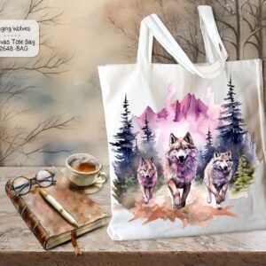 White Polyester Tote Bag: Beautiful Raging Wolves