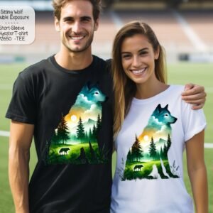 Unisex Polyester Short Sleeve Shirt: Beautiful Sitting Wolves