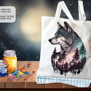 White Polyester Tote Bag: Beautiful Forest Wolf