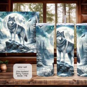 Stainless Steel Insulated Tumbler: Beautiful Winter Wolf