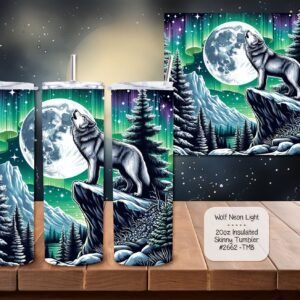 Stainless Steel Insulated Tumbler: Beautiful Wolf with Neon Light