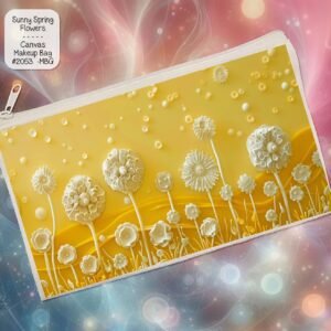 White Polyester Zipper Pouch: Sunny Spring Flowers