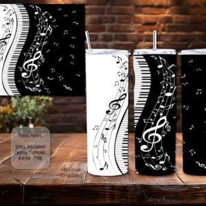 Beautiful Piano and Music Notes Design on Skinny Tumbler