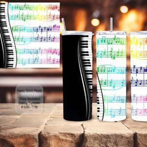 Beautiful Piano and Sheet Music Design on Skinny Tumbler