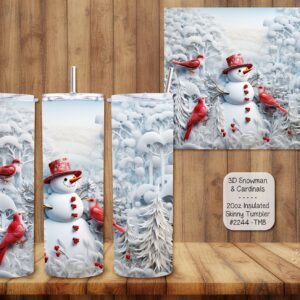 Perfect Winter Companion: 20 Ounce Insulated Skinny Tumbler Adorned with Snowman and Cardinals