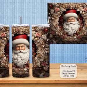 Vintage Santa Insulated Stainless Steel Skinny Tumbler - 20 Ounce