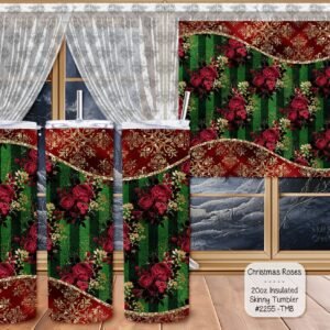 Elegant Stainless Steel Skinny Tumbler with Christmas Roses