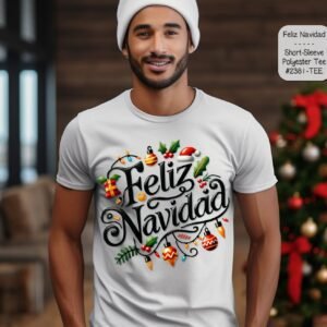 Stylish and Festive Short Sleeve Shirt: Feliz Navidad