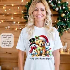 Celebrate the Season with Our Unisex Snowman Dog Lights Shirt