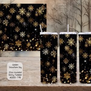Beautiful and Stylish Holiday Stainless Steel Tumbler: Golden Snowflakes