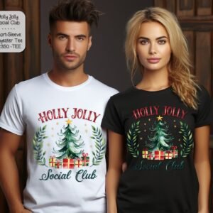 Stylish and Festive Short Sleeve Shirt: Holly Jolly Social Club