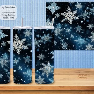 Beautiful Holiday Stainless Steel Tumbler: Icy Snowflakes