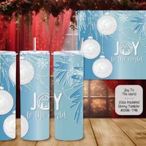 Beautiful Holiday Stainless Steel Tumbler: Joy to the World