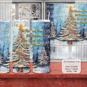 Stylish 20 Ounce Insulated Stainless Steel Skinny Tumbler Adorned with a Christmas Tree