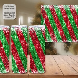 Beautiful Holiday Stainless Steel Tumbler: Red and Green Glitter