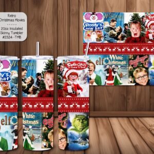 Beautiful Holiday Stainless Steel Tumbler: Retro Christmas Movies