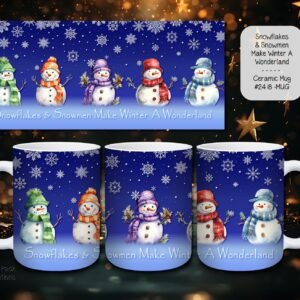 Beautiful Ceramic Holiday Coffee Mug: Snowflakes and Snowmen