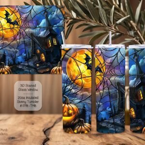Beautiful Stained Glass Window featuring a Halloween Scene