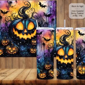 The Perfect Beautiful Halloween Skinny Tumbler featuring Pumpkins and Bats