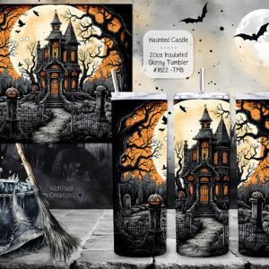 Explore Our 20 Ounce Insulated Skinny Tumbler with Haunted Castle Design