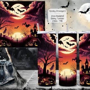 Embrace Spooky Graveyard Design of a 20 Ounce Stainless Steel Skinny Tumbler