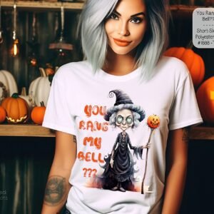 Stylish Short Sleeve Halloween Witch Shirt: You Rang My Bell?