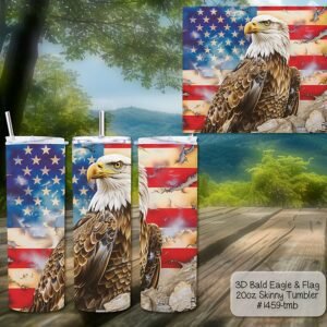 Beautiful 3D Bald Eagle and American Flag on a Skinny Tumbler