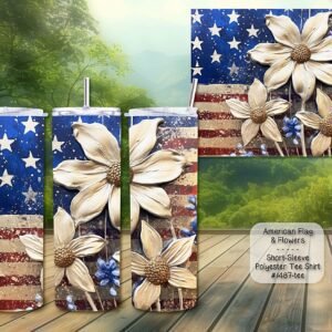 Beautiful American Flag & Flowers on a Skinny Tumbler