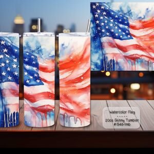 Beautiful Watercolor Flag on a Skinny Tumbler