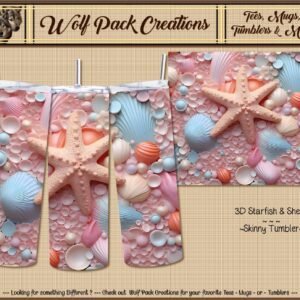 Beautiful 3D Starfish and Seashells on a Skinny Tumbler