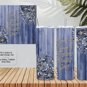 Beautiful Jeans and T-shirt Design on a Skinny Tumbler